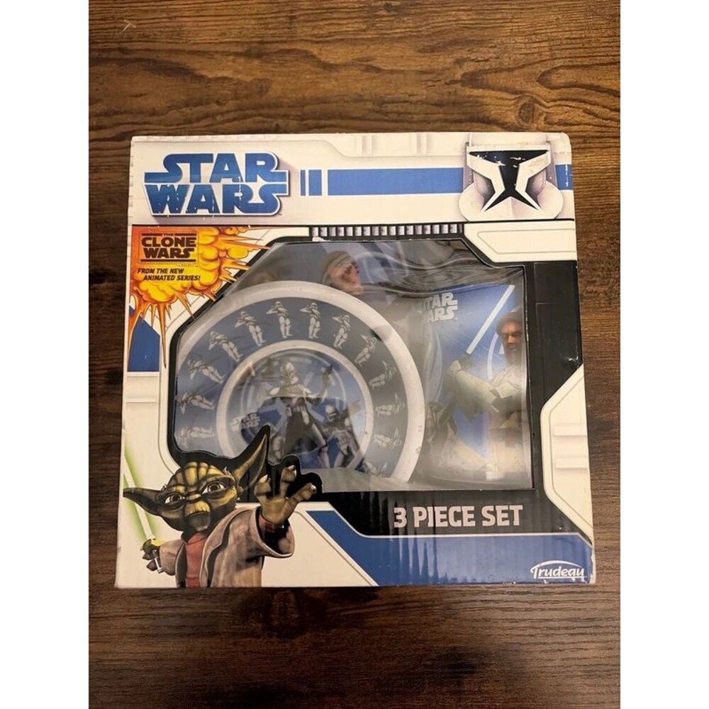 Vintage Star Wars 3 Piece Set Bowl Plate and Cup New Yoda and Storm Trooper